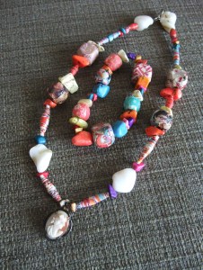 Necklace and bracelet made with decoupaged origami paper beads - These would look amazing in a monochromatic color scheme, too, but I made this set specifically for myself and I love colors so...