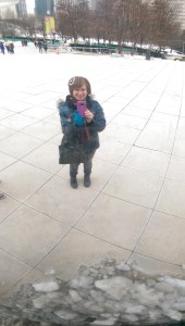 The view from the mirrored surface of the bean! No, my boyfriend is not imaginary. Though quite handsome I assure you, he does not like his photo being posted online, so you'll have to be content with this one of just me.