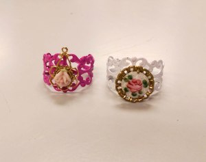 Awesome rings upcycled from vintage earrings - I loved how these turned out so much I'm making one at home just like the ring on the right for myself!