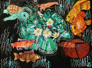 Mixed Media Pond Scene - Exquisite Detail!