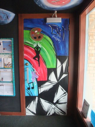 Exit to downstairs classrooms where art, dance, and exercise classes take place