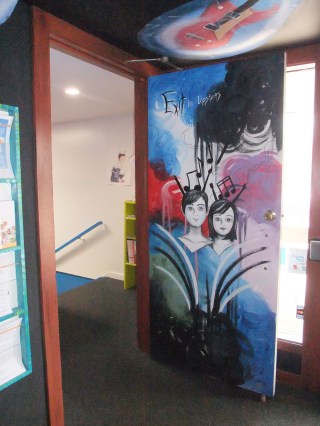 The other side of the door to downstairs, which is often left open while classes are going on