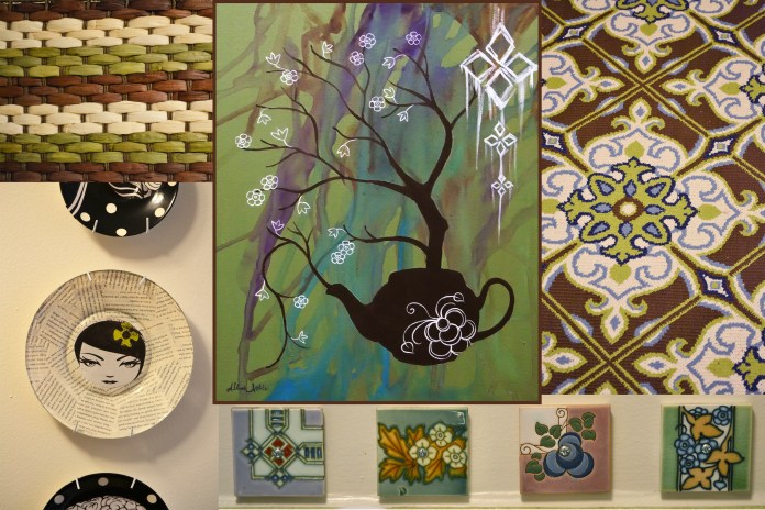 A totally non-threatening, non-glamorous, everyday example of how I used original artwork in my kitchen. It's really all about repeating the colors found in the piece SOMEWHERE, ANYWHERE at all in the room to tie it in and make it your 