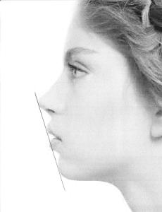 This is the image we will be working from. You will notice the line running diagonally from nose to chin - this is a lifesaver! On every single face, no matter what the proportions, the end of the nose, lips, and chin will all touch a diagonal line drawn from nose to chin, the exact angle of this line may just vary. This will be a HUGE help to us later.