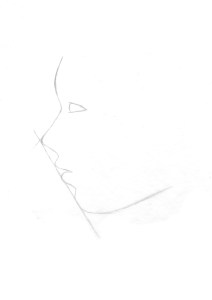 Concentrate on the 3 shapes of negative space created, between the nose and top lip, between the top and bottom lip, and between the bottom lip and chin, and draw them in. Definitely use your pencil to gauge the angles. Then, step back and compare what you have to the photo, note if anything doesn't look quite right, and touch up where need be.