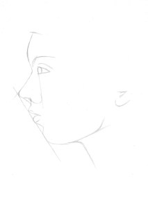 Measure how many eye lengths are between the top of the eye and the hairline. Make a mark for the hairline. Use your pencil to gauge the angle between the corner of the eye and where the chin line ends. Make a mark on your paper where the jaw line should end, and curve it up.  Now also know where to properly add the bottom of the ear. It should line up with the angle off the end of the jaw line. The bottom of the ear should always line up with the height of the mouth on a face. 