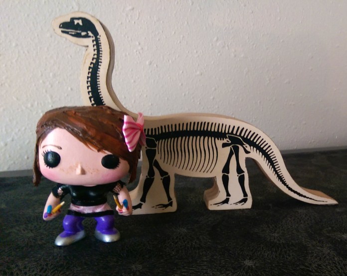 Artist Leesy and her trusty resurrected brontosaurus companion, all in a day's work.