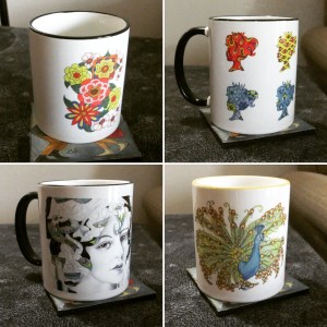 Designs available are Retro Flowers, Queenie, I'd Have Been Happier As A Bird, and Whimsical Peacock.